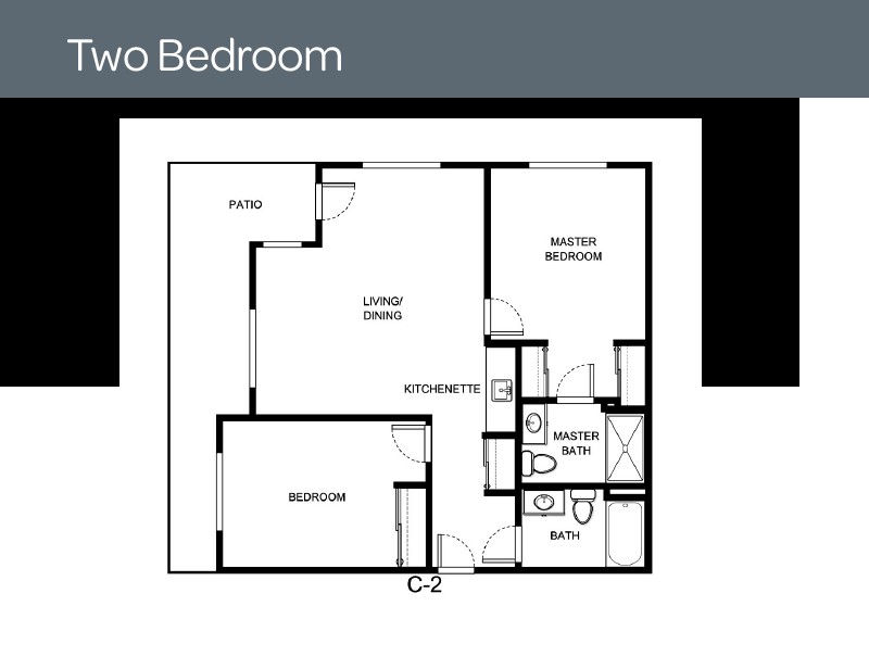 Floor plan of a two-bedroom apartment.