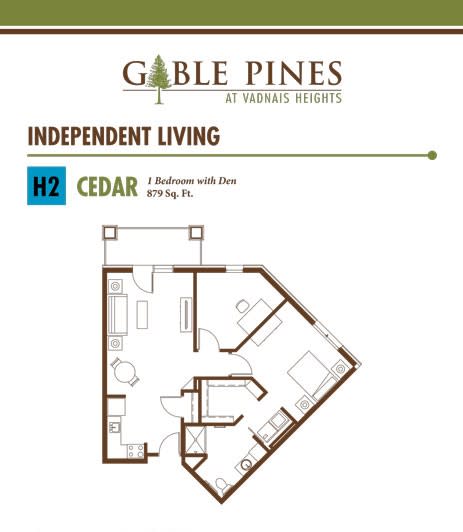 Floor plan of the Cedar model at Gable Pines Independent Living.
