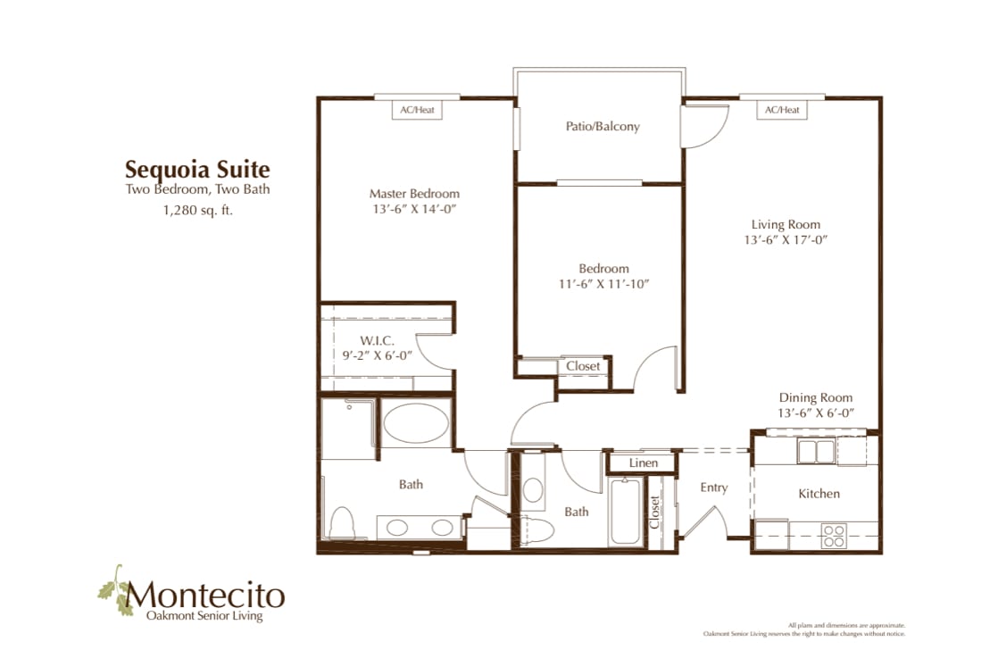 Floor plan of a two-bedroom apartment suite.
