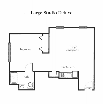 Floor plan of a large studio deluxe apartment.