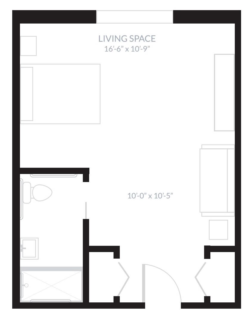 Floor plan of a studio apartment layout.