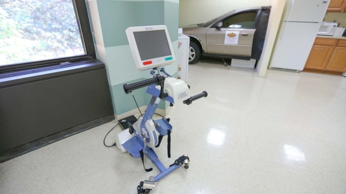 A rehabilitation exercise bike used for physical therapy.