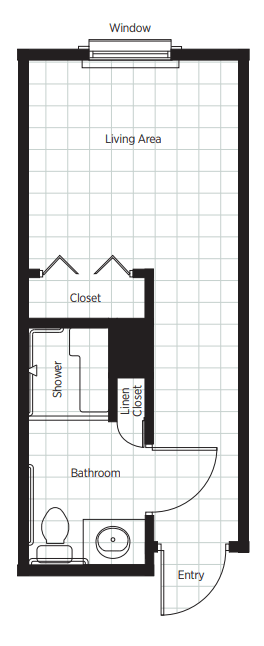 A floor plan featuring a bathroom layout with a shower, closet, and linen closet.