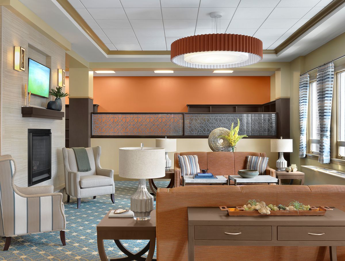 A modern and stylish lobby with comfortable seating and elegant decor.