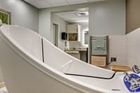 A modern bathroom in a healthcare facility featuring a specialized bathtub.