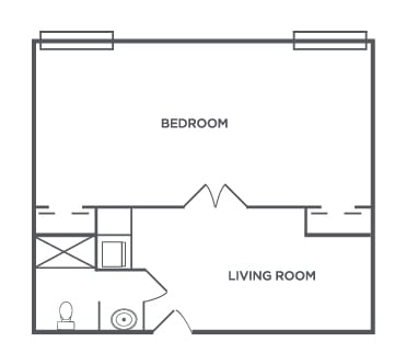 A simple floor plan featuring a bedroom and a living room.