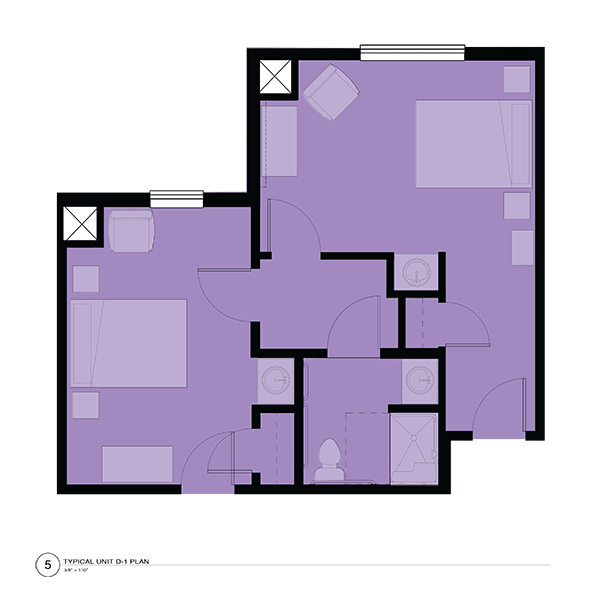 A schematic floor plan showing the layout of multiple rooms in a building.