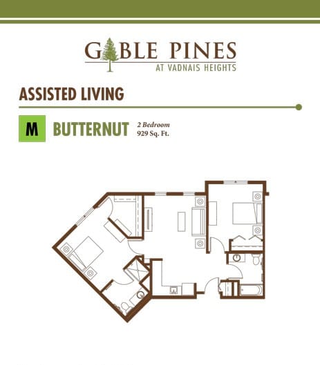 Floor plan for the Butternut unit at Gable Pines Assisted Living.