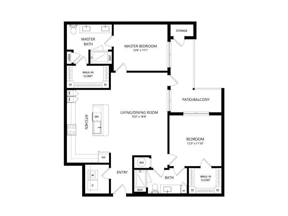 A detailed floor plan of an apartment, illustrating the layout of rooms and spaces.