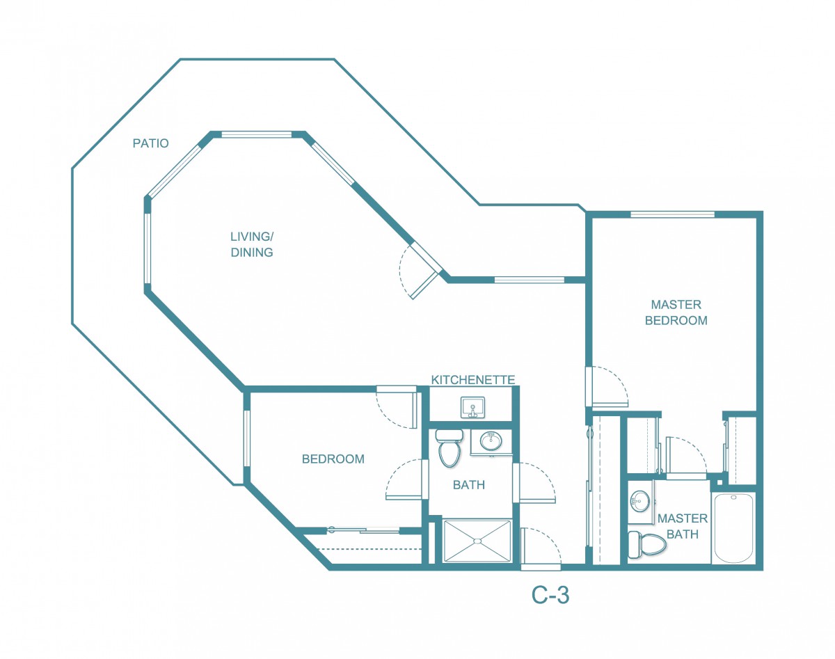 A detailed architectural floor plan of an apartment showcasing the layout of rooms and spaces.