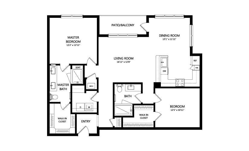 A detailed floor plan of an apartment showcasing the arrangement of rooms and spaces.