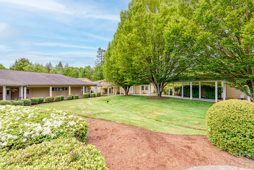 A beautiful house with a well-maintained garden and lush green lawn.