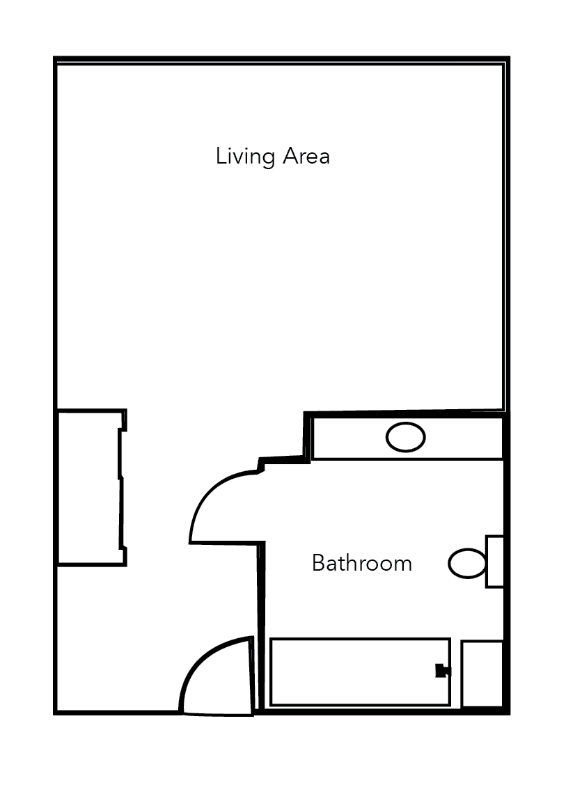 Simple floor plan showing a living area and a bathroom.