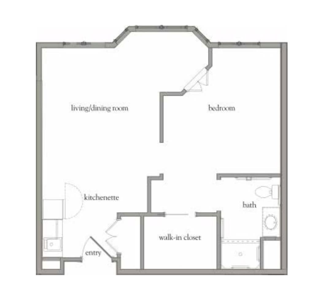 A simple floor plan layout of an apartment with labeled rooms.