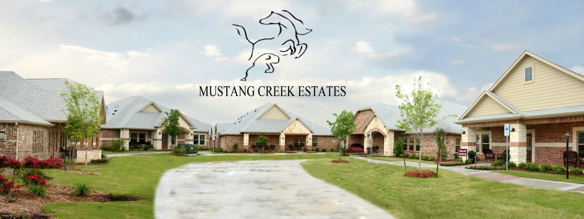 A view of Mustang Creek Estates showcasing residential homes in a community setting.