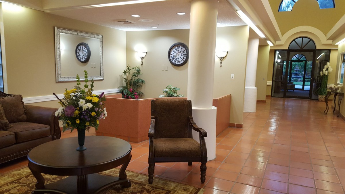 A welcoming reception area with comfortable seating and decorative elements.
