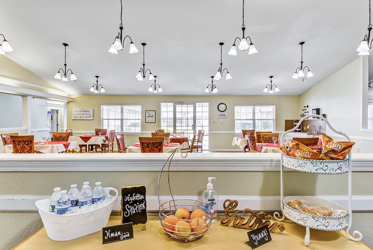A welcoming breakfast area with pastries, beverages, and a comfortable dining space.