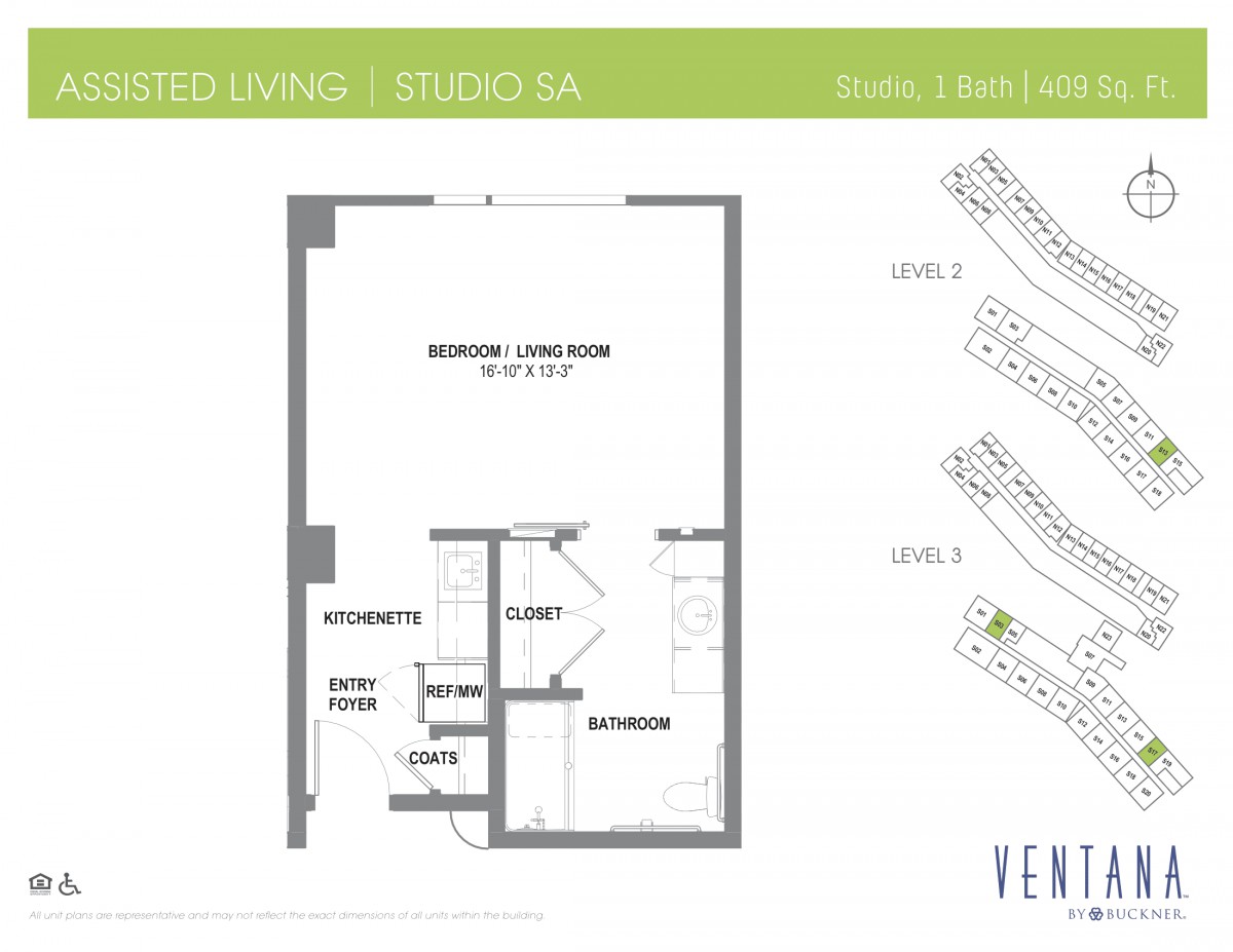 Floor plan of a studio apartment layout.