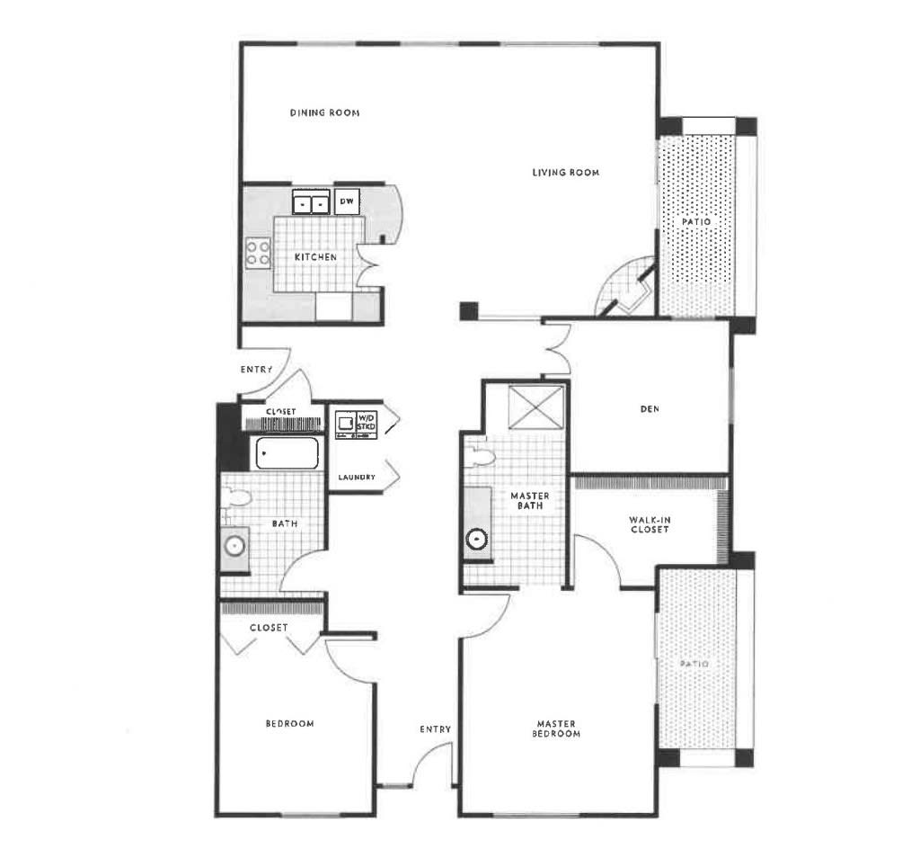 A detailed floor plan of a residential space featuring multiple rooms and areas.
