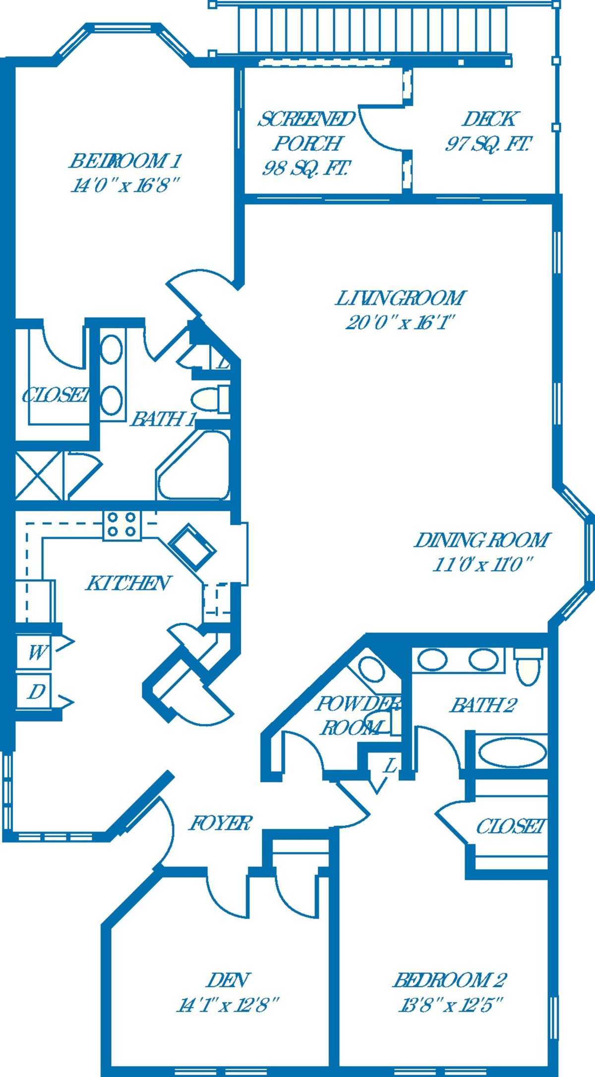 Blueprint of a residential floor plan showing the layout of rooms including living room, kitchen, and bathrooms.