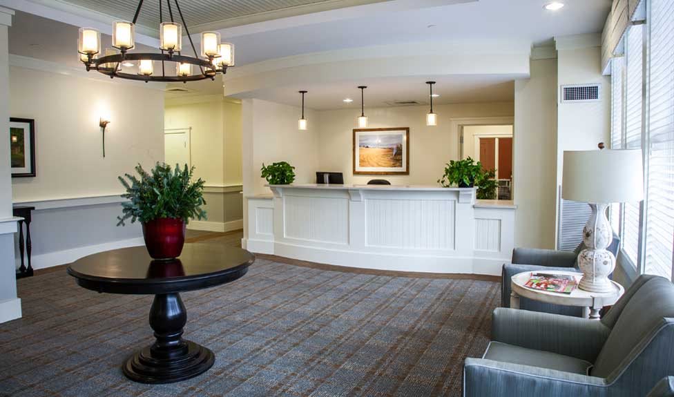 A welcoming lobby area with a reception desk and comfortable seating.