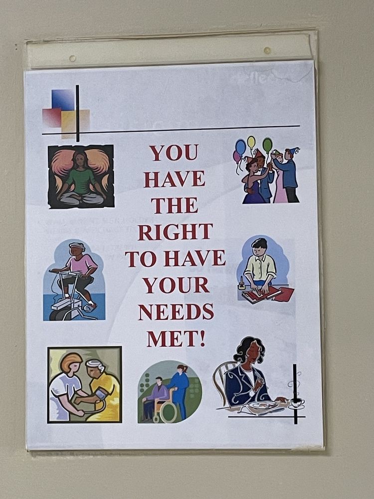 A poster emphasizing the importance of having one's needs met, featuring various illustrations.