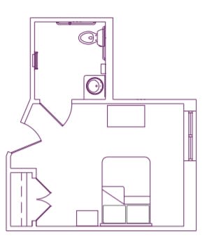 A basic floor plan layout depicting a small living space with a bathroom.