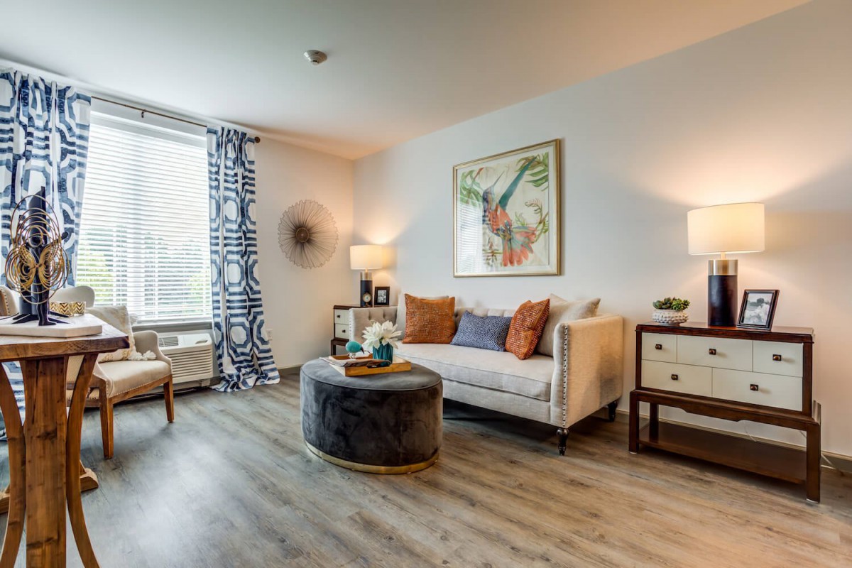 A modern living room with stylish furniture and contemporary decor.