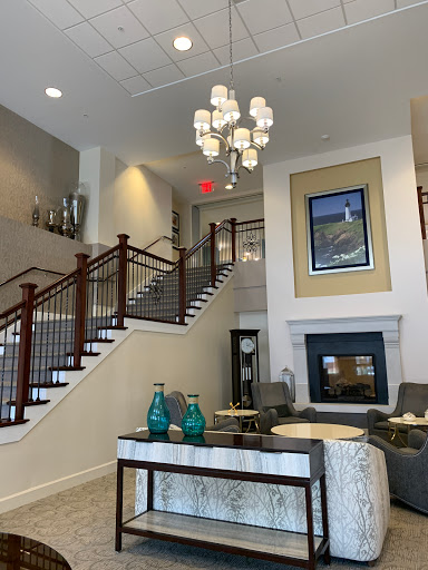 A stylish and inviting lobby featuring elegant lighting and modern furnishings.