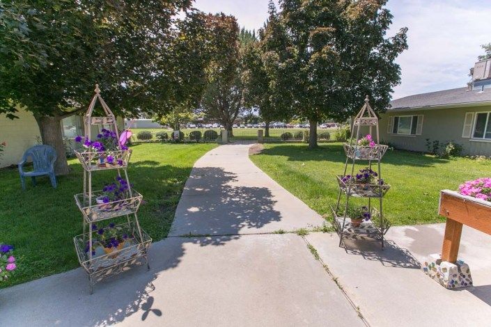 A picturesque garden walkway adorned with flowers under a sunny sky.