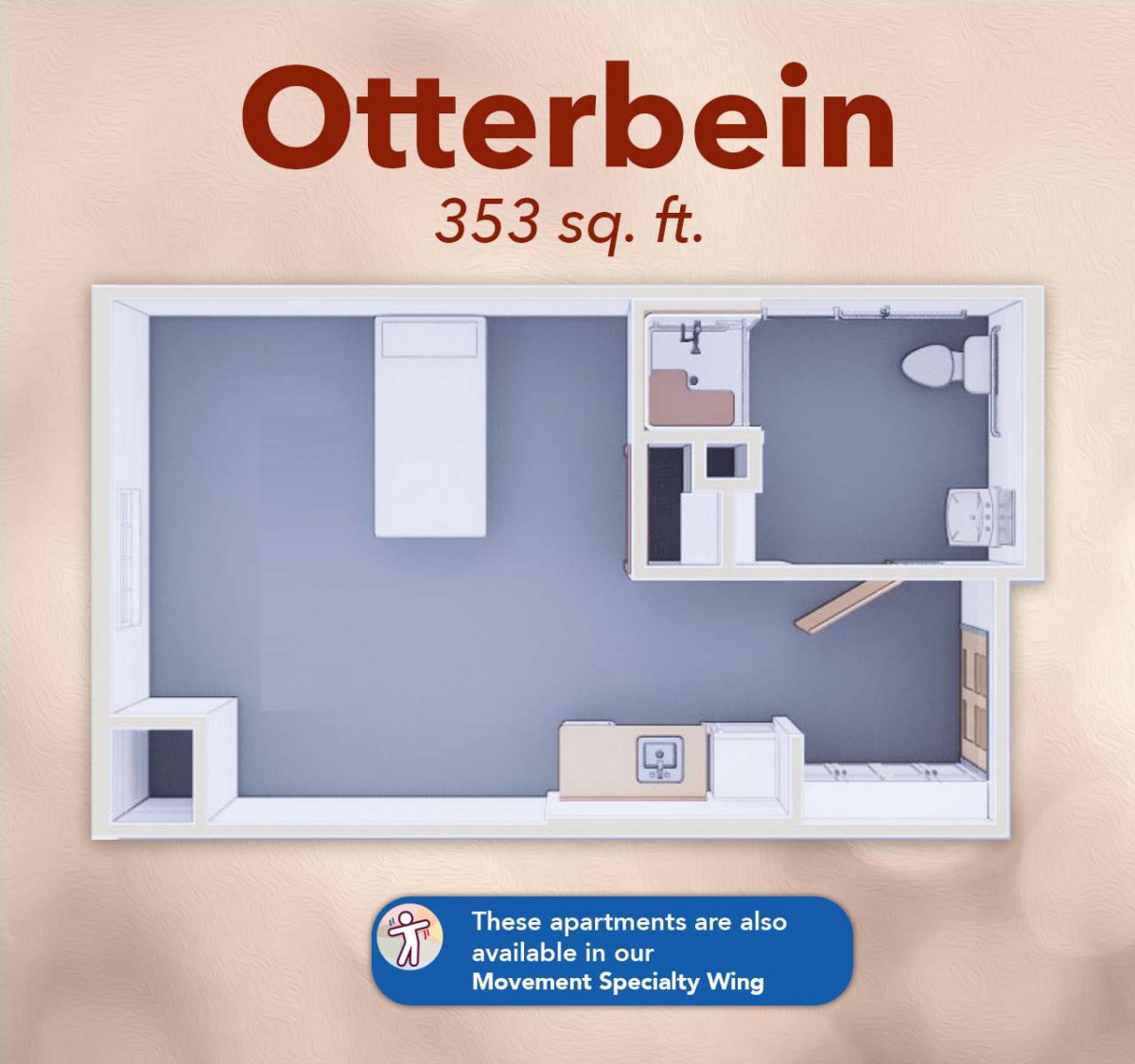 Otterbein apartment floor plan with a total area of 353 square feet.