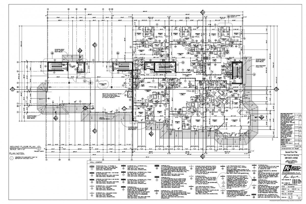 Detailed architectural blueprint of a building floor plan.