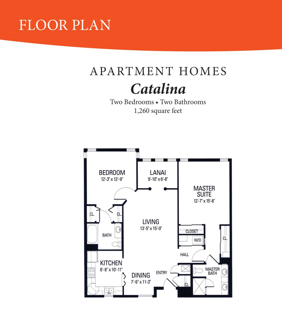 Catalina apartment floor plan featuring two bedrooms and two bathrooms.