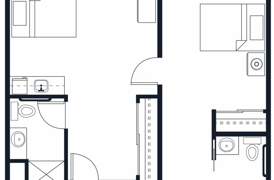 A simplified floor plan showing the interior layout of a building, including rooms and doorways.