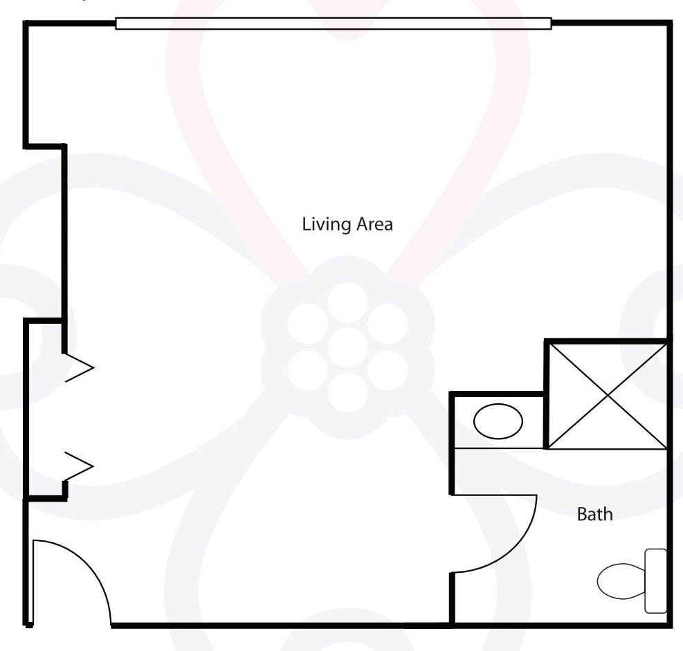A simple floor plan showing a living area and a bathroom.