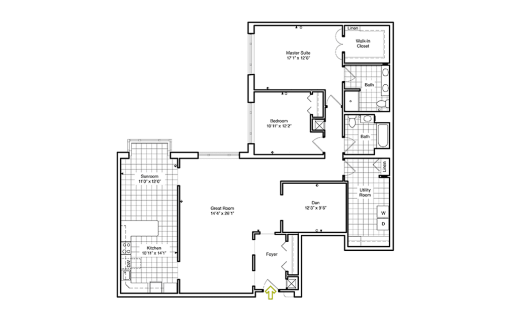 Floor plan layout of an apartment showing rooms and dimensions.