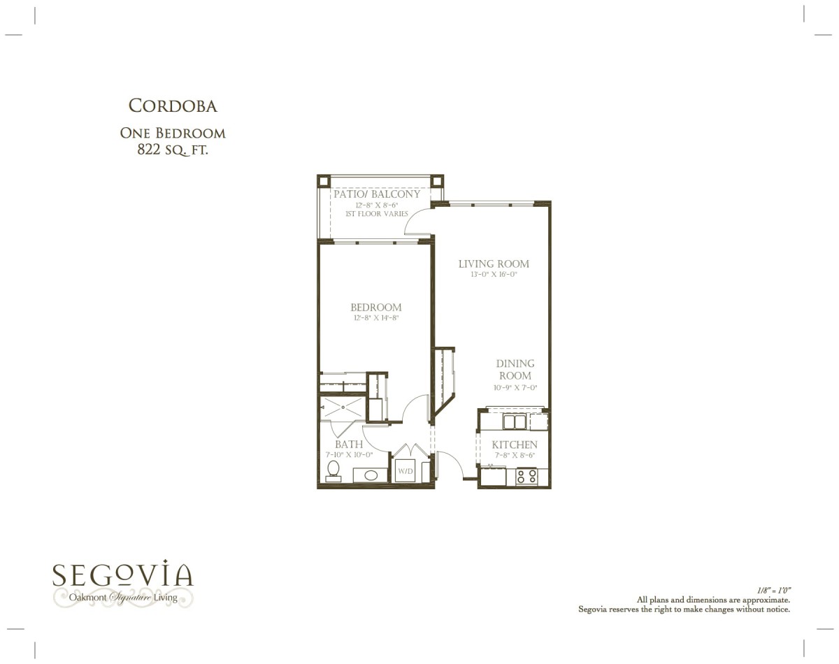 Floor plan for a one-bedroom apartment in the Concordia layout.