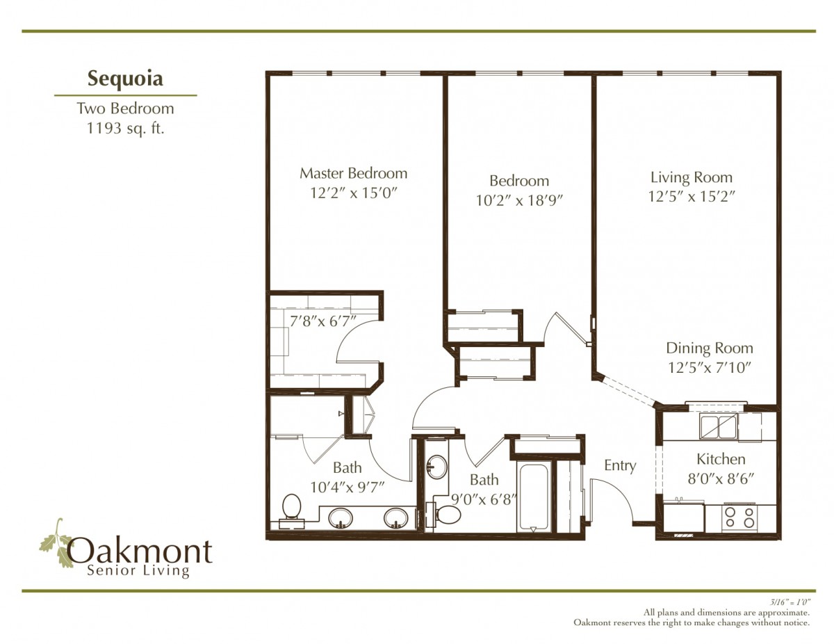 Floor plan of a two-bedroom apartment showing dimensions and layout.