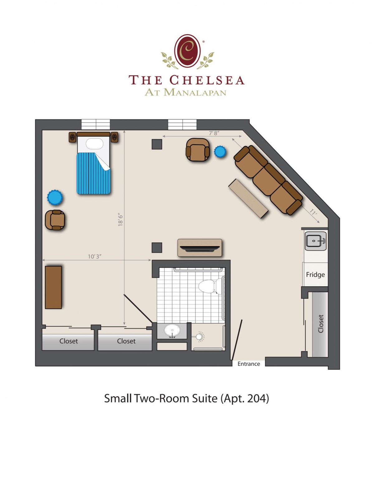 Floor plan of a small two-room suite at The Chelsea.