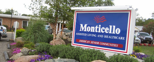 A sign for Monticello Assisted Living and Health, part of American Senior Communities.