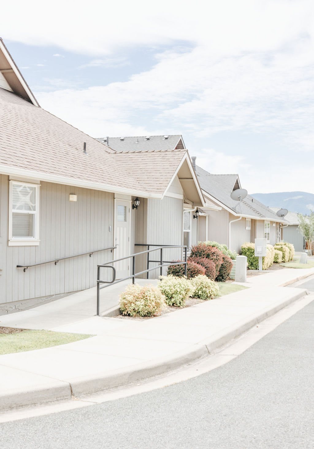 A row of suburban homes along a quiet street.