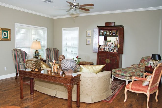 A cozy living room with classic furniture and decor.