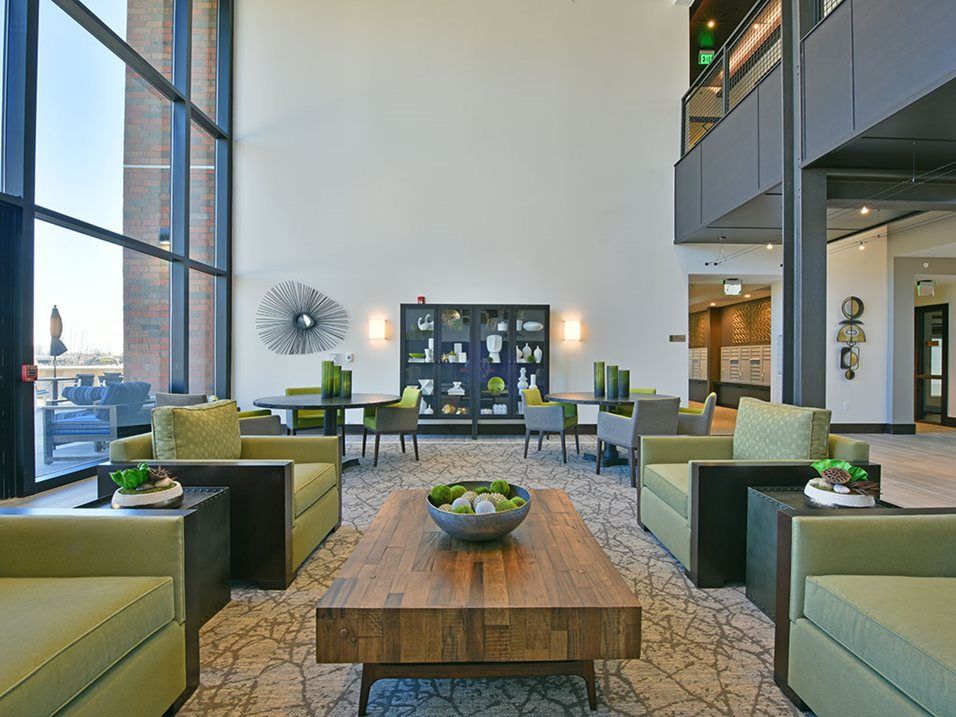 A modern lobby with stylish seating and natural light.