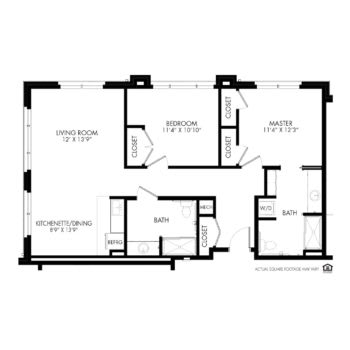 A detailed floor plan of an apartment showing the layout and dimensions of each room.