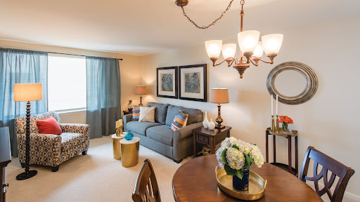 A cozy and elegantly designed living room with modern furniture and decorative elements.