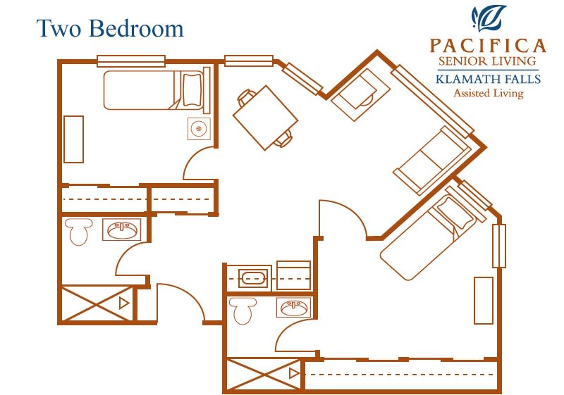 A floor plan of a two-bedroom apartment layout.