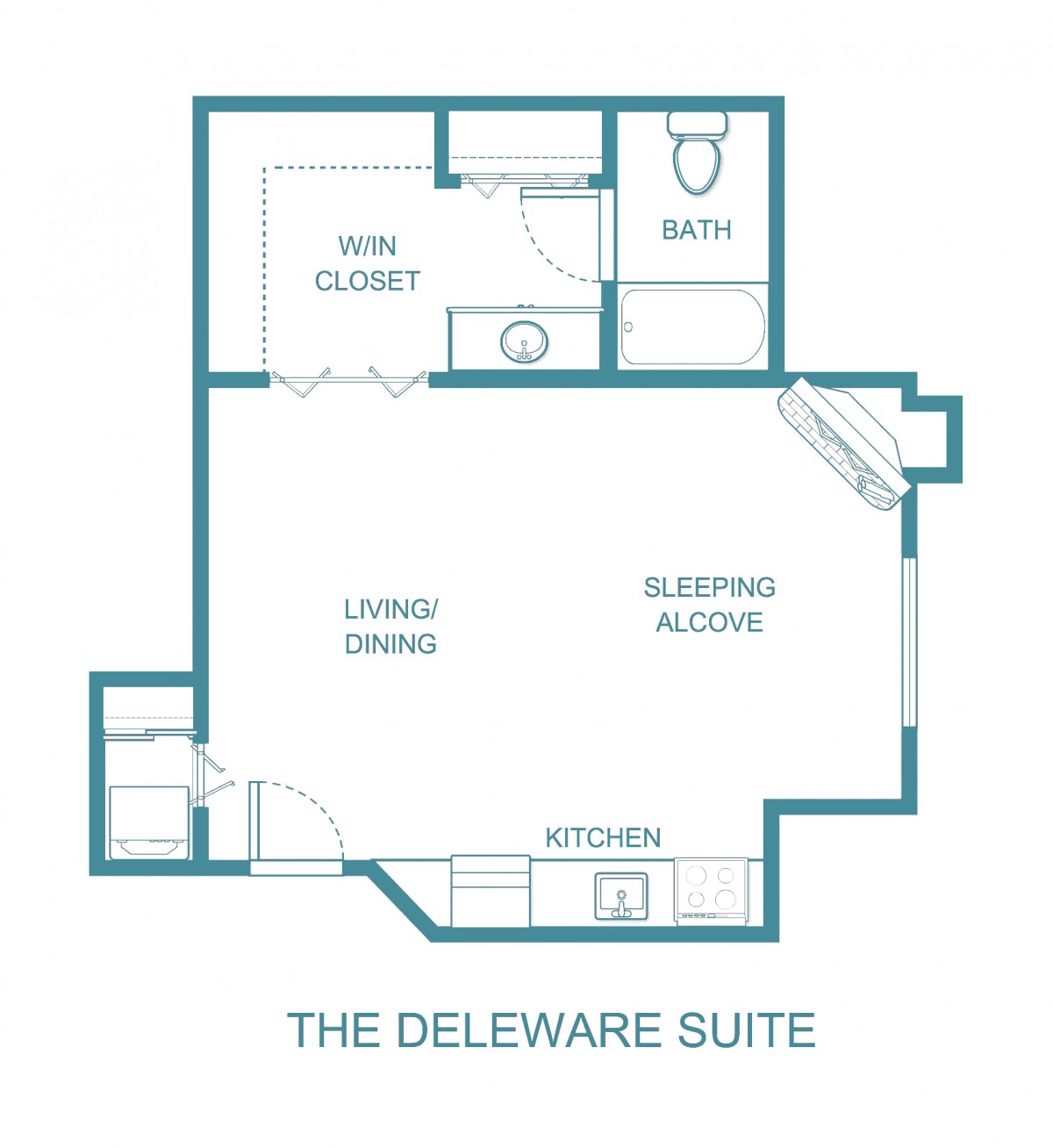 Floor plan of the Delaware Suite showing the layout and designated areas.