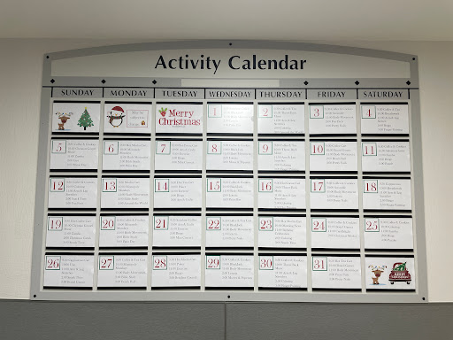 Monthly activity calendar featuring various events for the month of December.