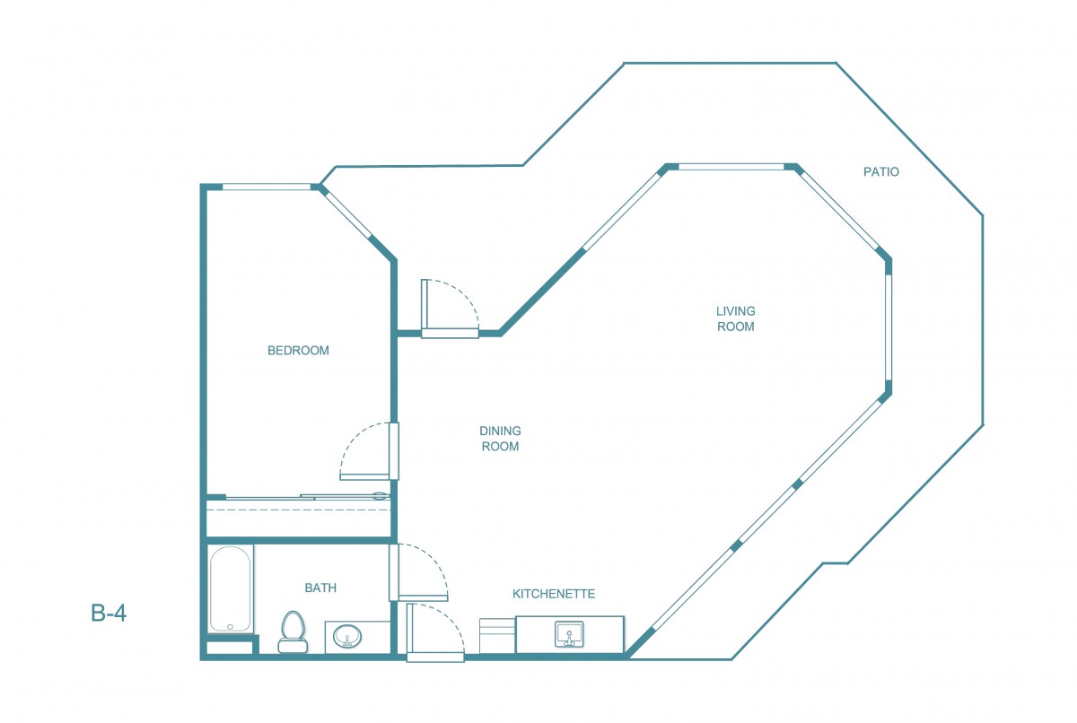 A detailed floor plan showing the layout of a space with designated areas for kitchen, living room, and other rooms.
