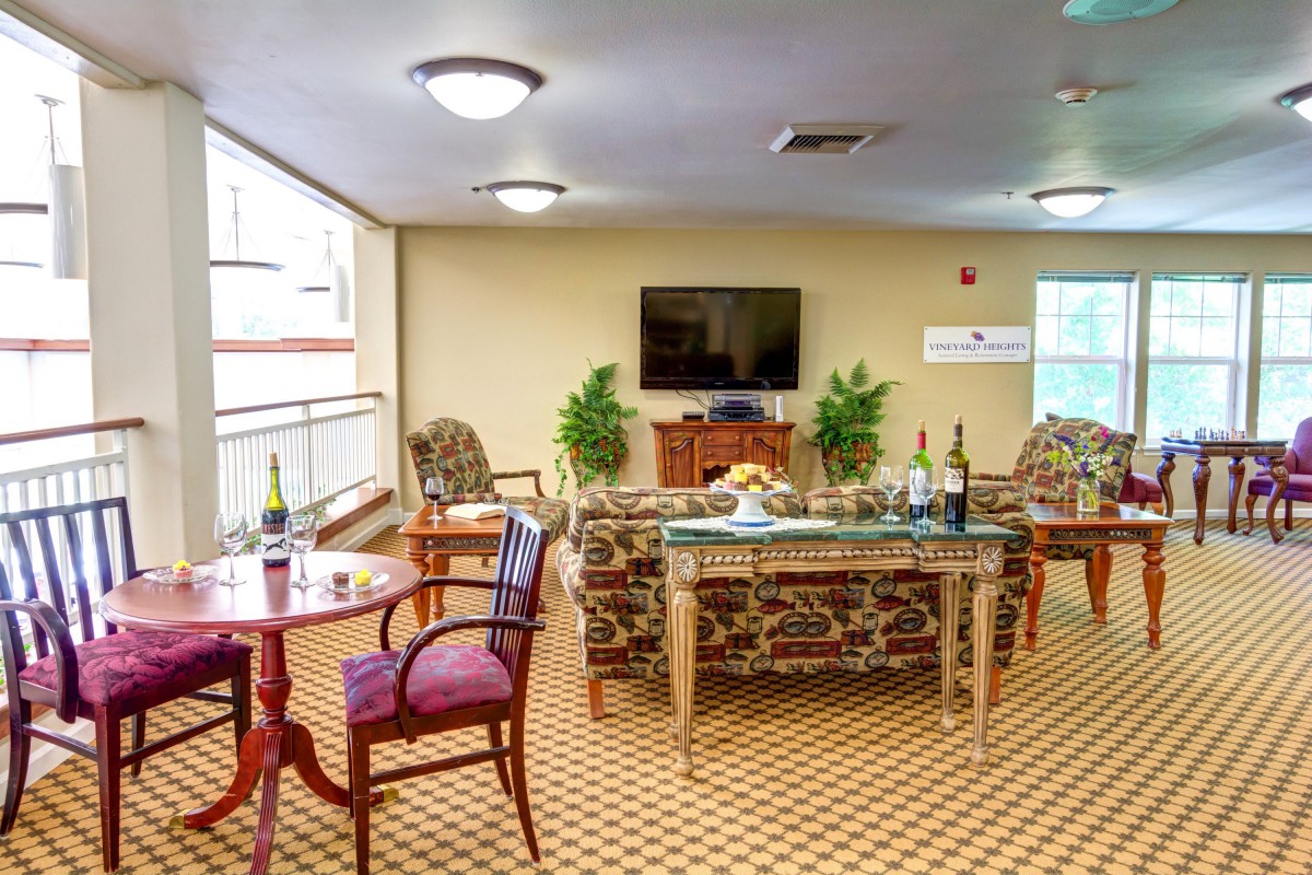 A cozy living room with seating arrangements, a television, and decorative plants.